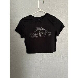 Black Rhinestone Spider Crop Top